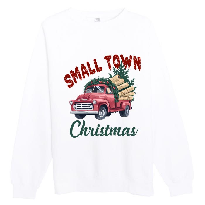 Small Town Christmas Holiday Red Truck Christmas Tree Premium Crewneck Sweatshirt