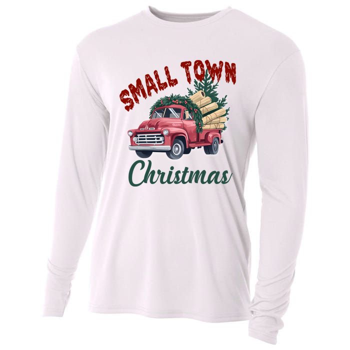 Small Town Christmas Holiday Red Truck Christmas Tree Cooling Performance Long Sleeve Crew