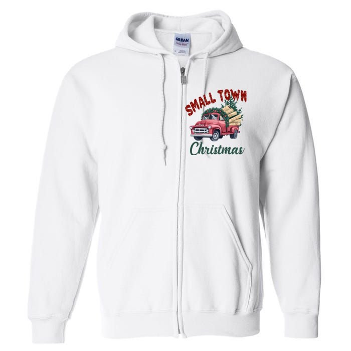 Small Town Christmas Holiday Red Truck Christmas Tree Full Zip Hoodie