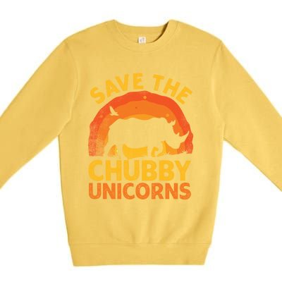 Save The Chubby Unicorns Retro Style Rhino Gift Premium Crewneck Sweatshirt