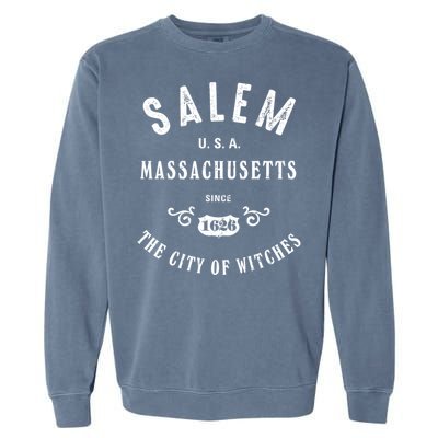 Salem The City Of Witches Massachusetts Vintage Gift Garment-Dyed Sweatshirt