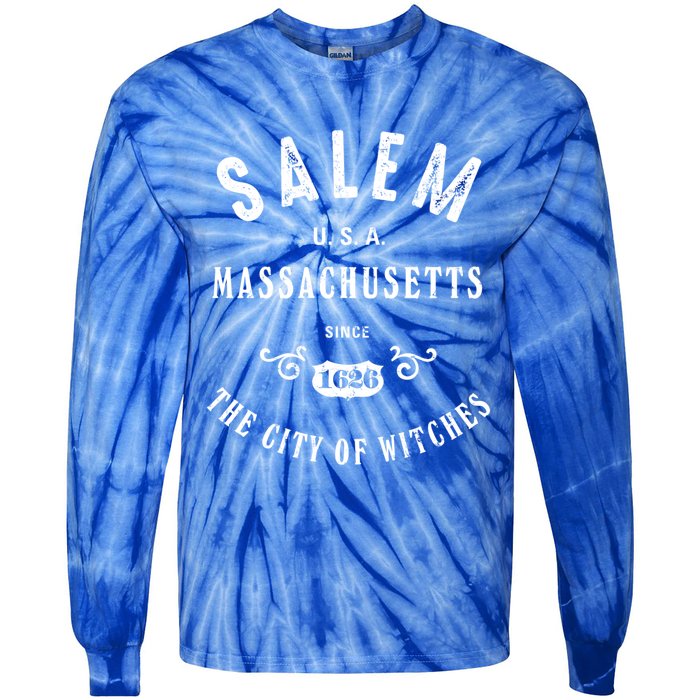 Salem The City Of Witches Massachusetts Vintage Gift Tie-Dye Long Sleeve Shirt