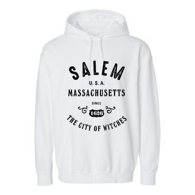 Salem The City Of Witches Massachusetts Vintage Gift Garment-Dyed Fleece Hoodie