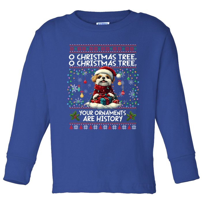 Shih Tzu Christmas Tree Lights Decorations Dog Lover Xmas Gift Toddler Long Sleeve Shirt