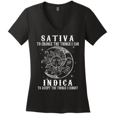 Sativa To Change The Things I Can Indica Cannabis Weed Women's V-Neck T-Shirt