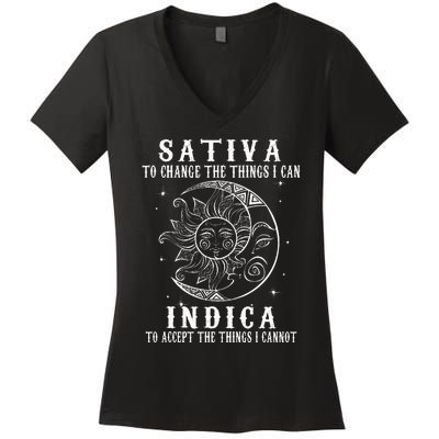 Sativa To Change The Things I Can Indica Cannabis Weed Women's V-Neck T-Shirt