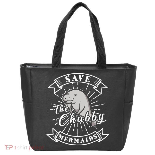 Save The Chubby Manatee Funny Sea Cow Gift Mermaid Zip Tote Bag