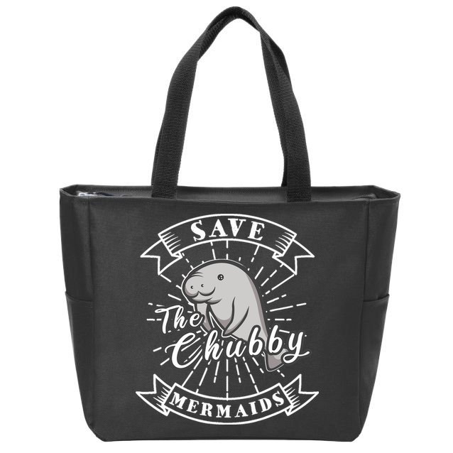 Save The Chubby Manatee Funny Sea Cow Gift Mermaid Zip Tote Bag