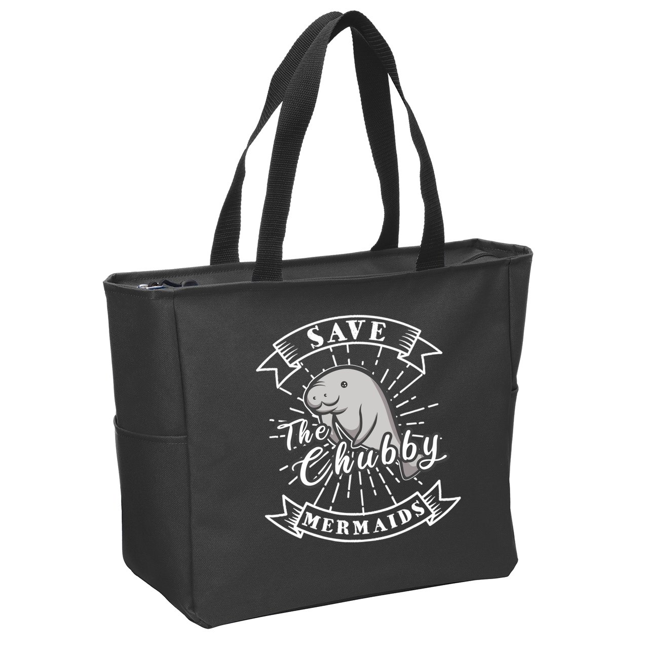 Save The Chubby Manatee Funny Sea Cow Gift Mermaid Zip Tote Bag