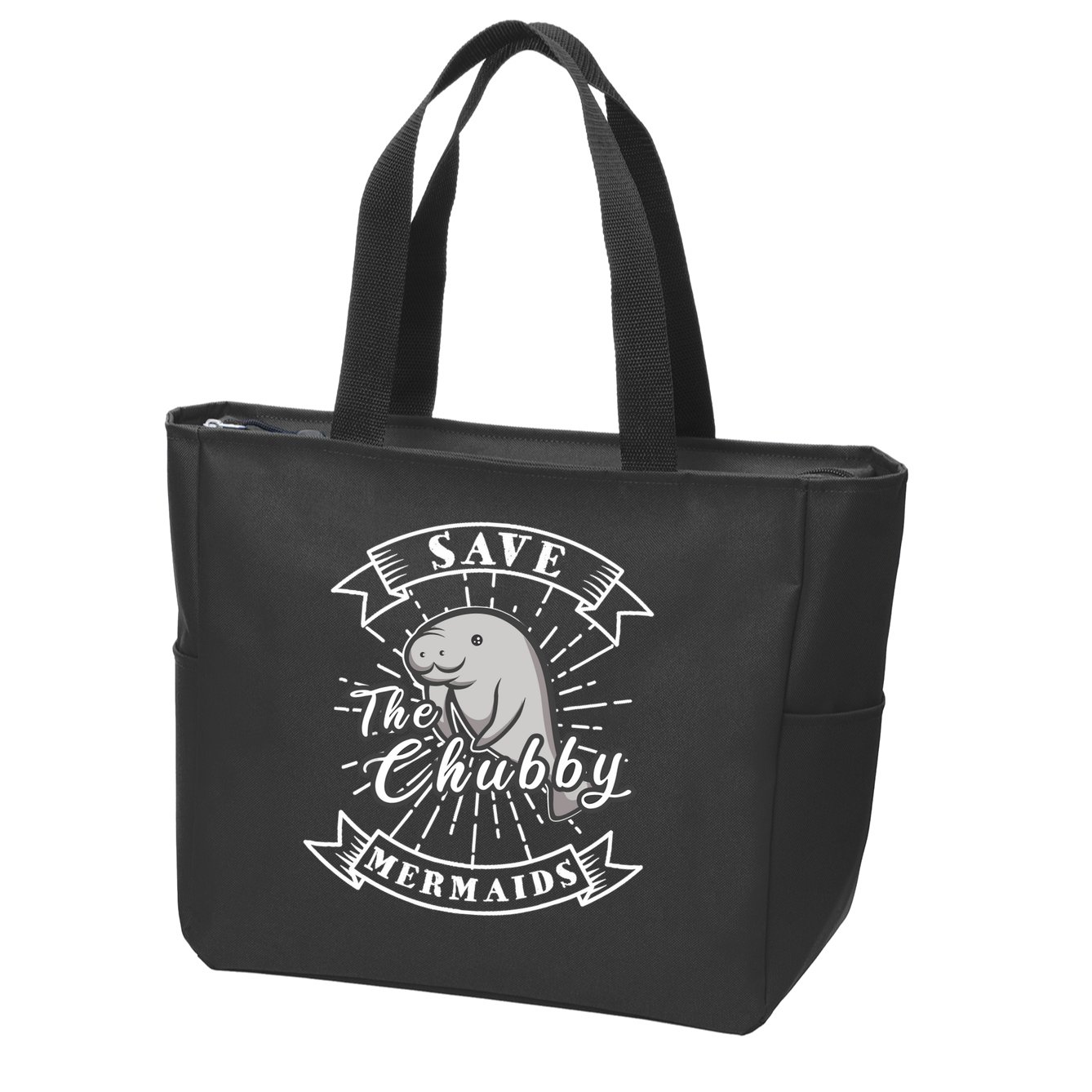 Save The Chubby Manatee Funny Sea Cow Gift Mermaid Zip Tote Bag