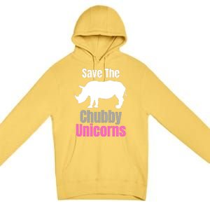 Save The Chubby Unicorns, Hipster, Funny Rhino Quote, Rhino Lover Premium Pullover Hoodie