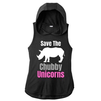 Save The Chubby Unicorns, Hipster, Funny Rhino Quote, Rhino Lover Ladies PosiCharge Tri-Blend Wicking Draft Hoodie Tank