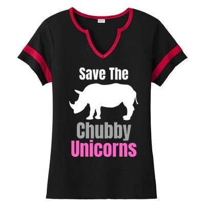 Save The Chubby Unicorns, Hipster, Funny Rhino Quote, Rhino Lover Ladies Halftime Notch Neck Tee