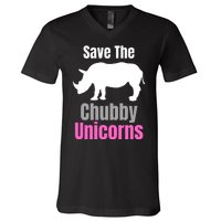 Save The Chubby Unicorns, Hipster, Funny Rhino Quote, Rhino Lover V-Neck T-Shirt