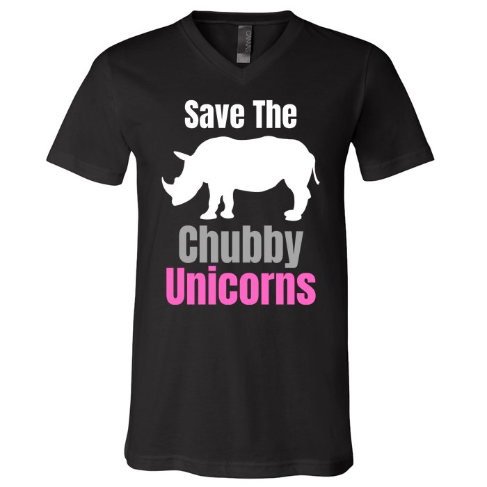 Save The Chubby Unicorns, Hipster, Funny Rhino Quote, Rhino Lover V-Neck T-Shirt