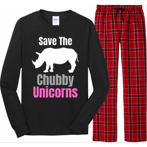 Save The Chubby Unicorns, Hipster, Funny Rhino Quote, Rhino Lover Long Sleeve Pajama Set