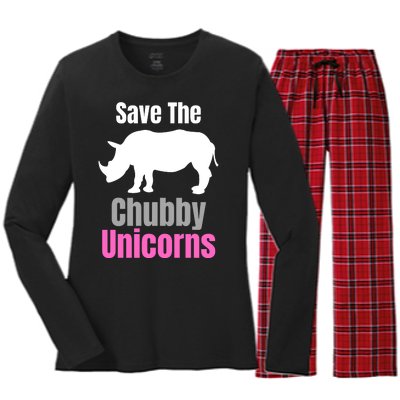 Save The Chubby Unicorns, Hipster, Funny Rhino Quote, Rhino Lover Women's Long Sleeve Flannel Pajama Set 