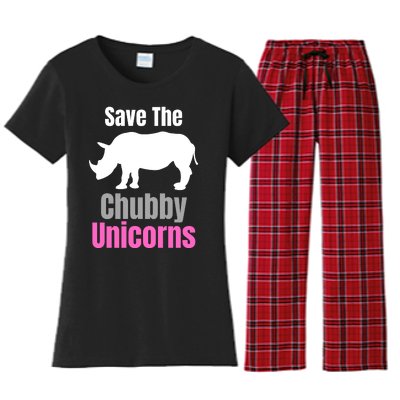 Save The Chubby Unicorns, Hipster, Funny Rhino Quote, Rhino Lover Women's Flannel Pajama Set