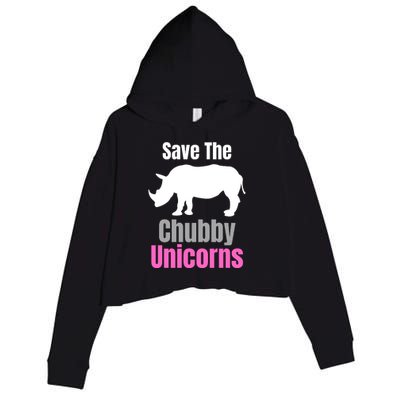 Save The Chubby Unicorns, Hipster, Funny Rhino Quote, Rhino Lover Crop Fleece Hoodie