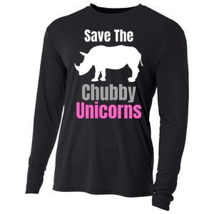 Save The Chubby Unicorns, Hipster, Funny Rhino Quote, Rhino Lover Cooling Performance Long Sleeve Crew