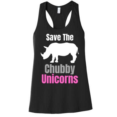 Save The Chubby Unicorns, Hipster, Funny Rhino Quote, Rhino Lover Women's Racerback Tank