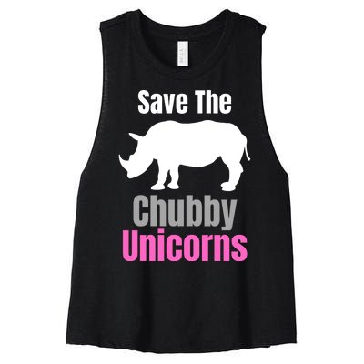 Save The Chubby Unicorns, Hipster, Funny Rhino Quote, Rhino Lover Women's Racerback Cropped Tank