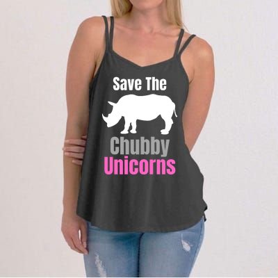 Save The Chubby Unicorns, Hipster, Funny Rhino Quote, Rhino Lover Women's Strappy Tank