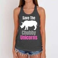 Save The Chubby Unicorns, Hipster, Funny Rhino Quote, Rhino Lover Women's Knotted Racerback Tank