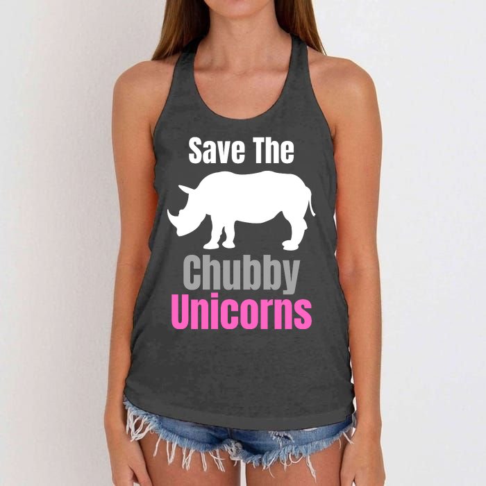 Save The Chubby Unicorns, Hipster, Funny Rhino Quote, Rhino Lover Women's Knotted Racerback Tank