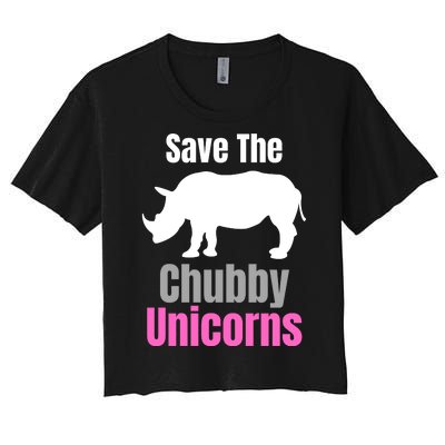 Save The Chubby Unicorns, Hipster, Funny Rhino Quote, Rhino Lover Women's Crop Top Tee