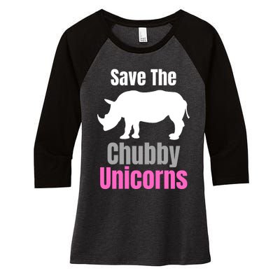 Save The Chubby Unicorns, Hipster, Funny Rhino Quote, Rhino Lover Women's Tri-Blend 3/4-Sleeve Raglan Shirt