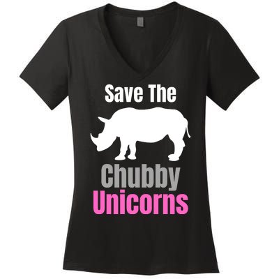 Save The Chubby Unicorns, Hipster, Funny Rhino Quote, Rhino Lover Women's V-Neck T-Shirt