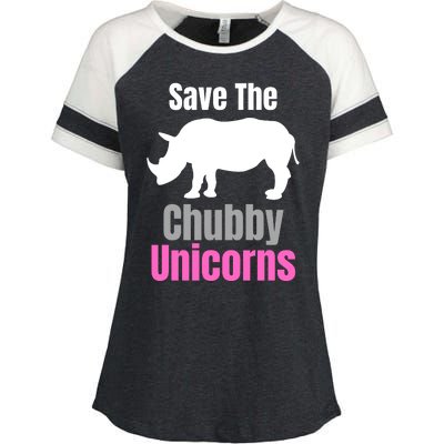 Save The Chubby Unicorns, Hipster, Funny Rhino Quote, Rhino Lover Enza Ladies Jersey Colorblock Tee