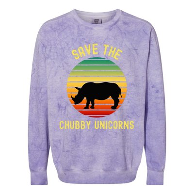 Save The Chubby Unicorns Rhino Funny Retro Rhino Colorblast Crewneck Sweatshirt