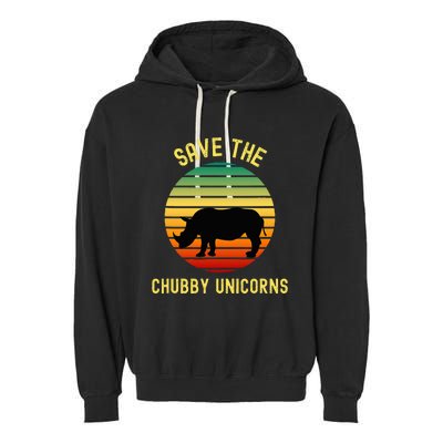 Save The Chubby Unicorns Rhino Funny Retro Rhino Garment-Dyed Fleece Hoodie