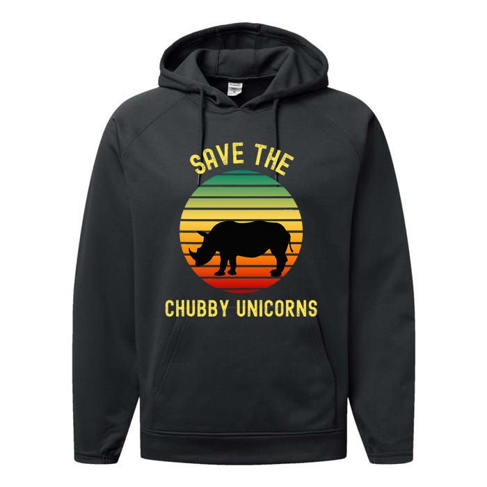 Save The Chubby Unicorns Rhino Funny Retro Rhino Performance Fleece Hoodie