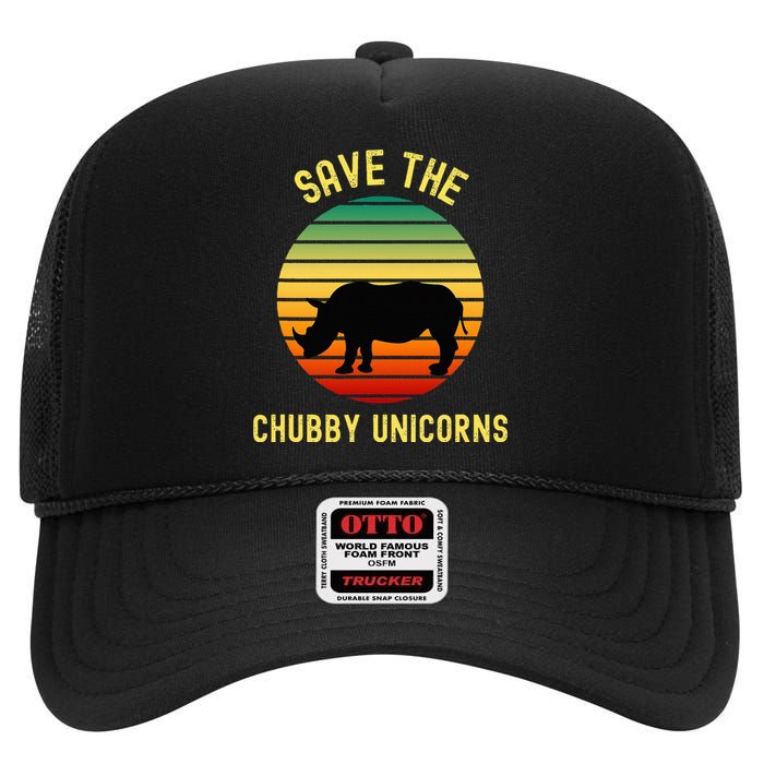 Save The Chubby Unicorns Rhino Funny Retro Rhino High Crown Mesh Back Trucker Hat