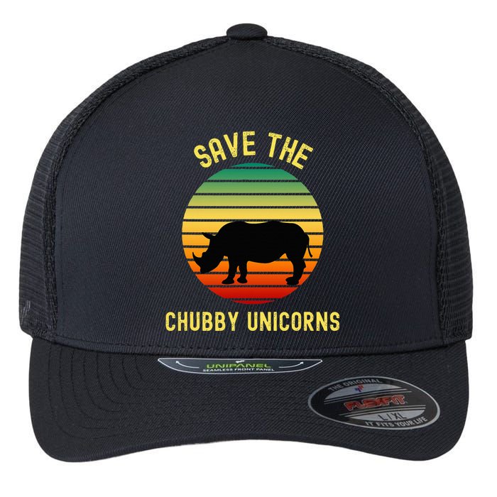 Save The Chubby Unicorns Rhino Funny Retro Rhino Flexfit Unipanel Trucker Cap