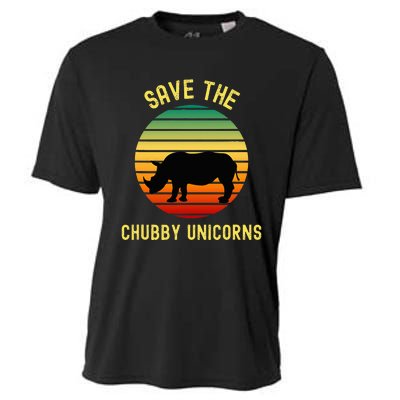 Save The Chubby Unicorns Rhino Funny Retro Rhino Cooling Performance Crew T-Shirt