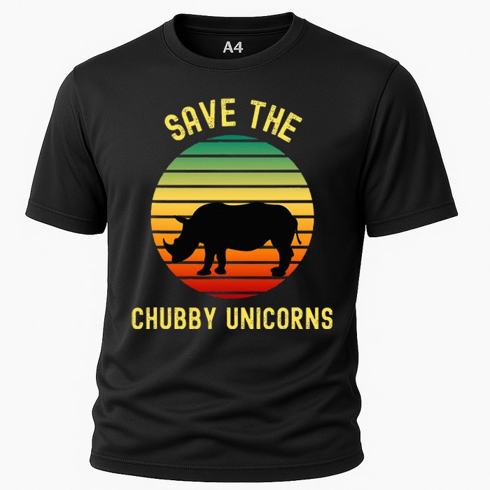 Save The Chubby Unicorns Rhino Funny Retro Rhino Cooling Performance Crew T-Shirt