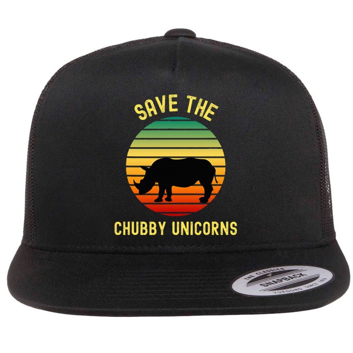 Save The Chubby Unicorns Rhino Funny Retro Rhino Flat Bill Trucker Hat