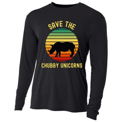 Save The Chubby Unicorns Rhino Funny Retro Rhino Cooling Performance Long Sleeve Crew