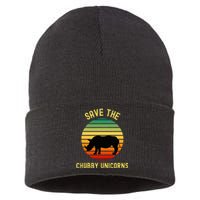 Save The Chubby Unicorns Rhino Funny Retro Rhino Sustainable Knit Beanie