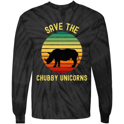 Save The Chubby Unicorns Rhino Funny Retro Rhino Tie-Dye Long Sleeve Shirt