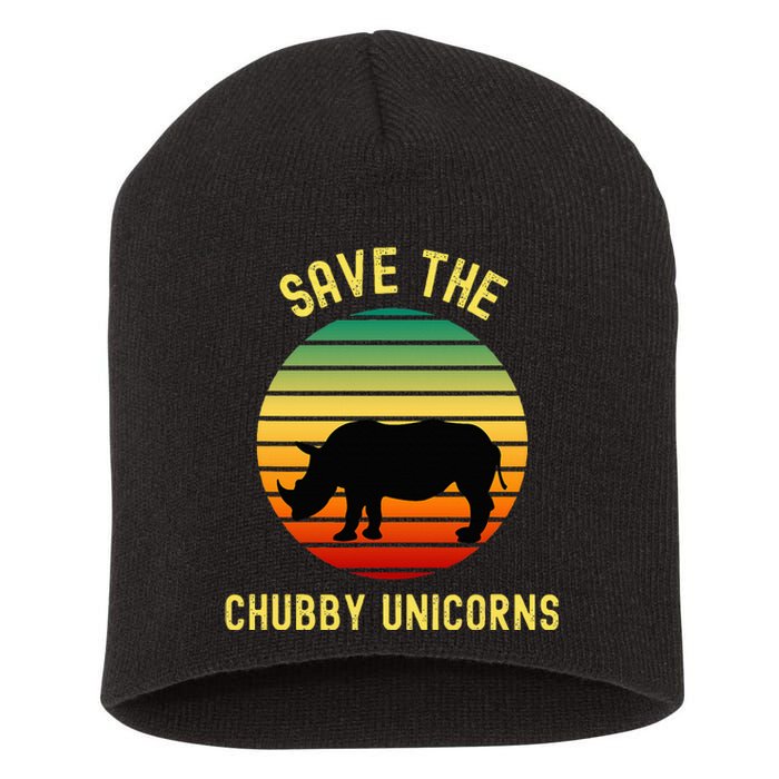 Save The Chubby Unicorns Rhino Funny Retro Rhino Short Acrylic Beanie