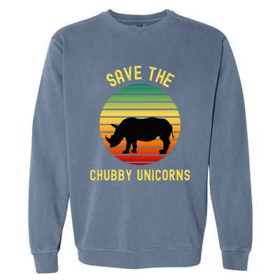 Save The Chubby Unicorns Rhino Funny Retro Rhino Garment-Dyed Sweatshirt