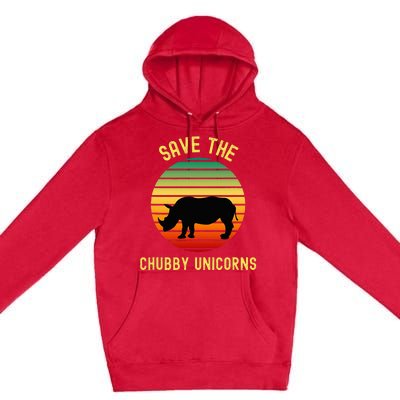 Save The Chubby Unicorns Rhino Funny Retro Rhino Premium Pullover Hoodie