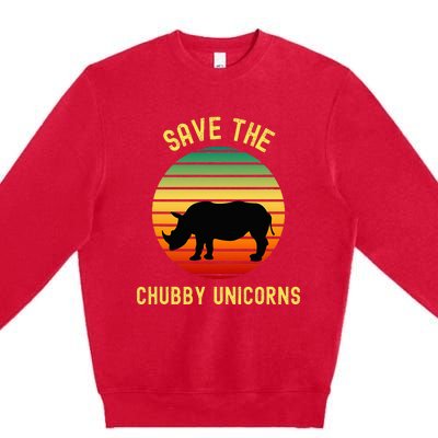 Save The Chubby Unicorns Rhino Funny Retro Rhino Premium Crewneck Sweatshirt