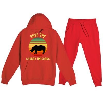 Save The Chubby Unicorns Rhino Funny Retro Rhino Premium Hooded Sweatsuit Set