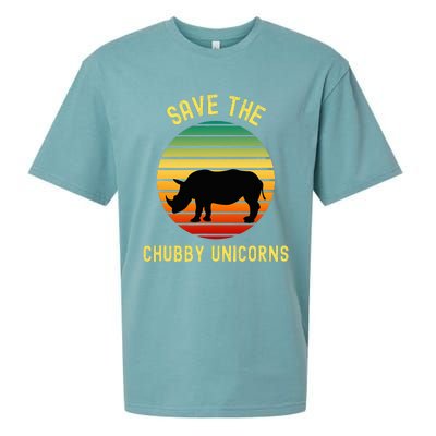 Save The Chubby Unicorns Rhino Funny Retro Rhino Sueded Cloud Jersey T-Shirt